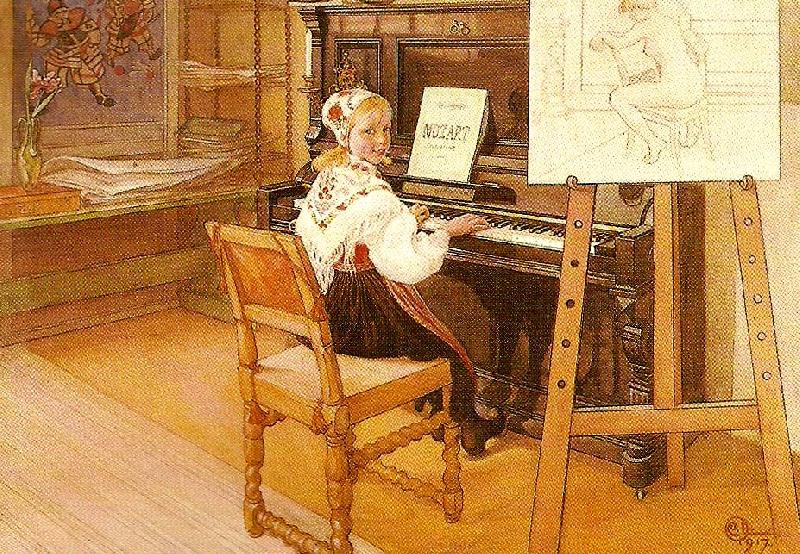 Carl Larsson lillanna spelar mozart oil painting image